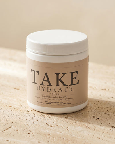 TAKE Hydrate essential electrolyte powder for GLP-1 users on Ozempic and Wegovy — sodium, potassium, magnesium, and B-vitamins to replenish what eating less leaves behind