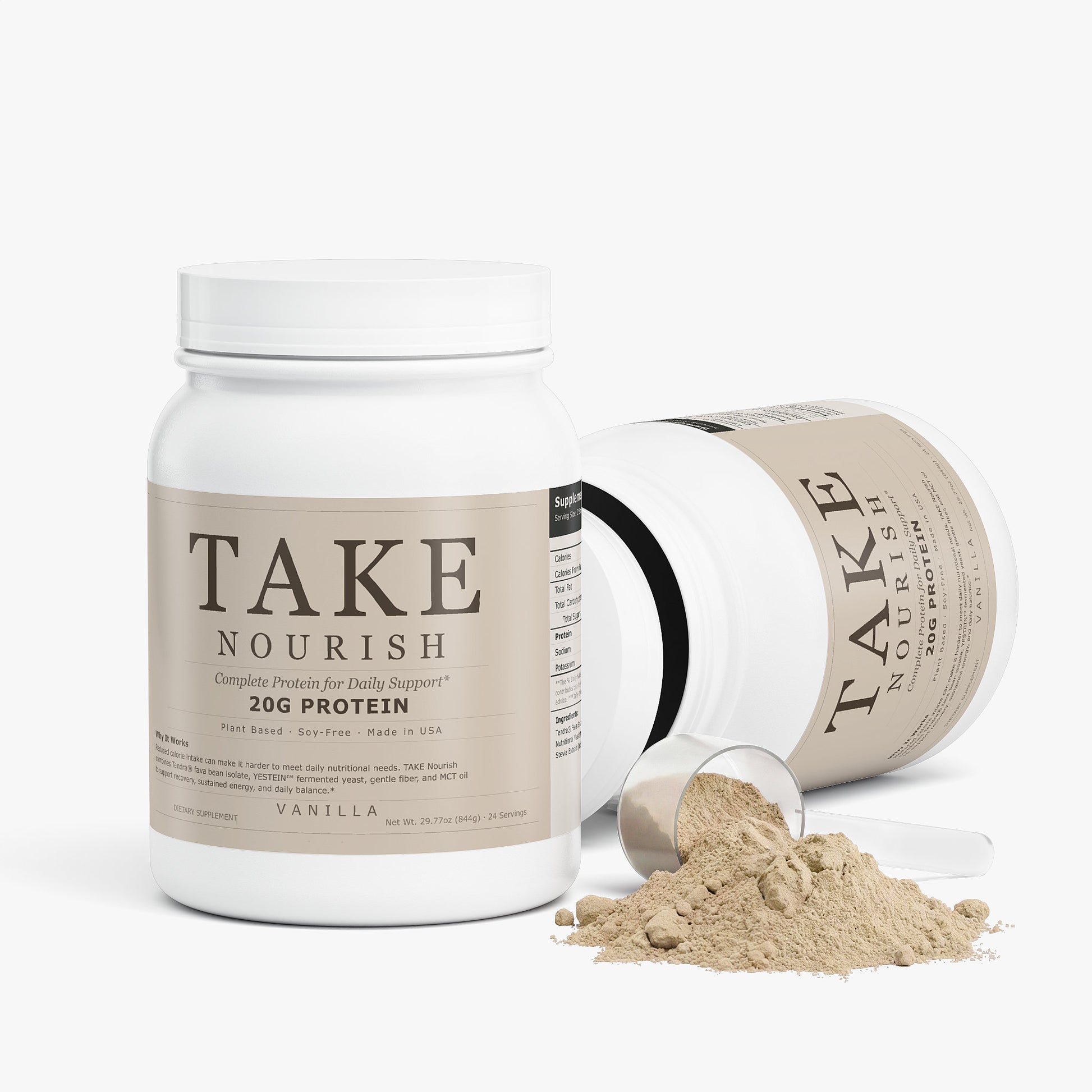 TAKE Nourish Vanilla plant protein label, panel 3 of 5
