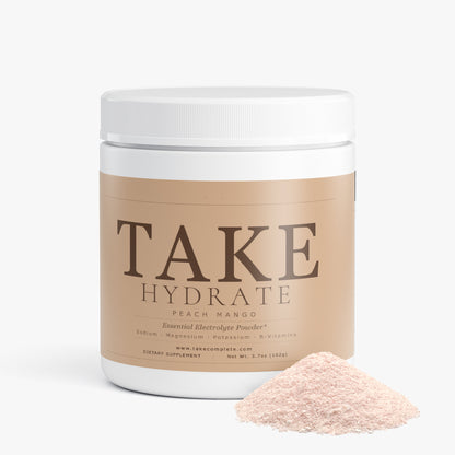 TAKE Hydrate Peach Mango electrolyte powder label, panel 2 of 5