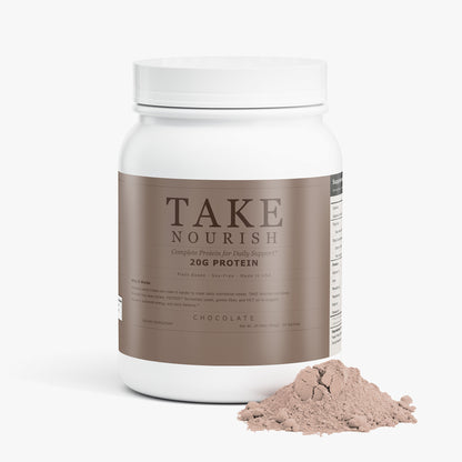 TAKE Nourish Chocolate plant protein label, panel 2 of 5