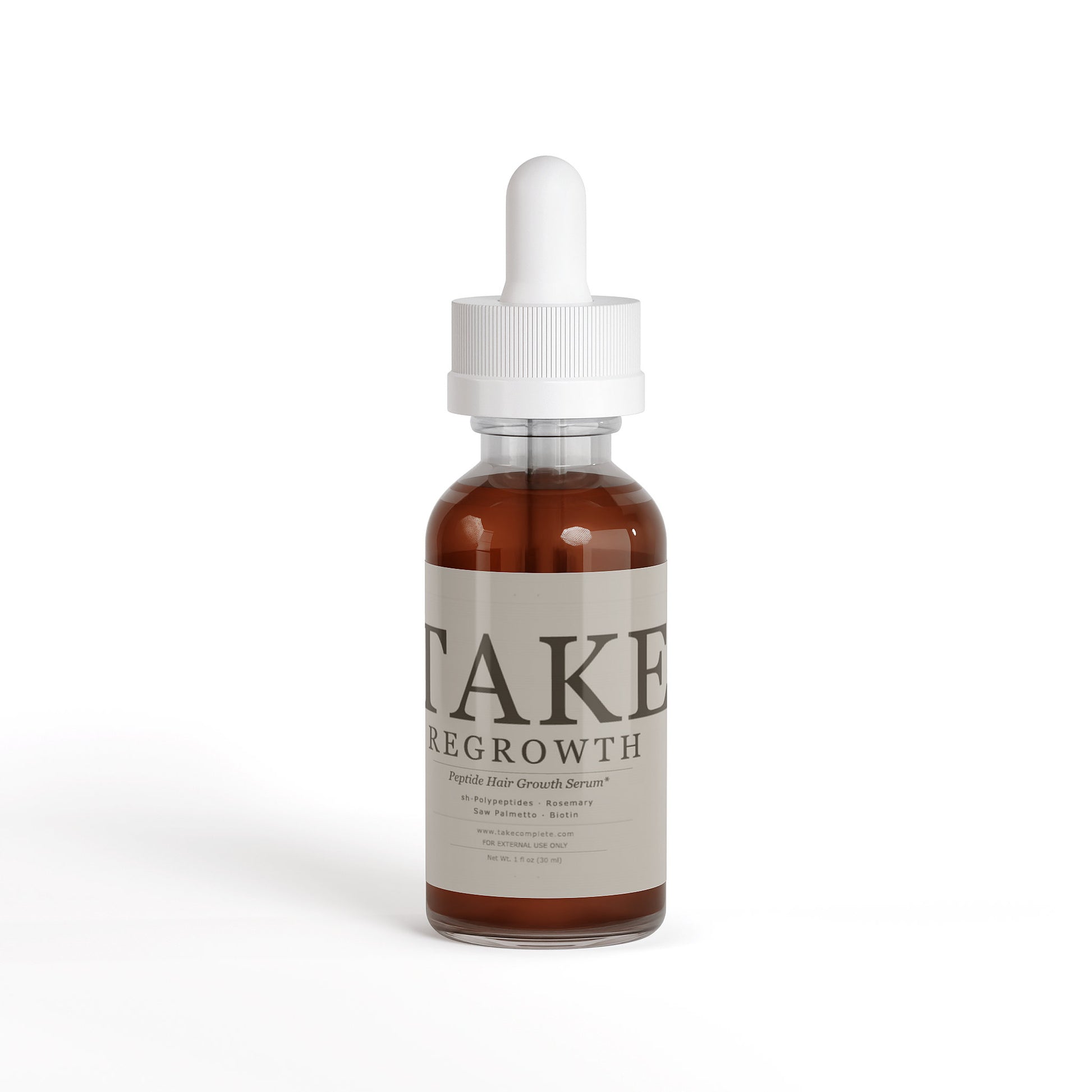 TAKE Regrowth peptide hair serum label, panel 1 of 4