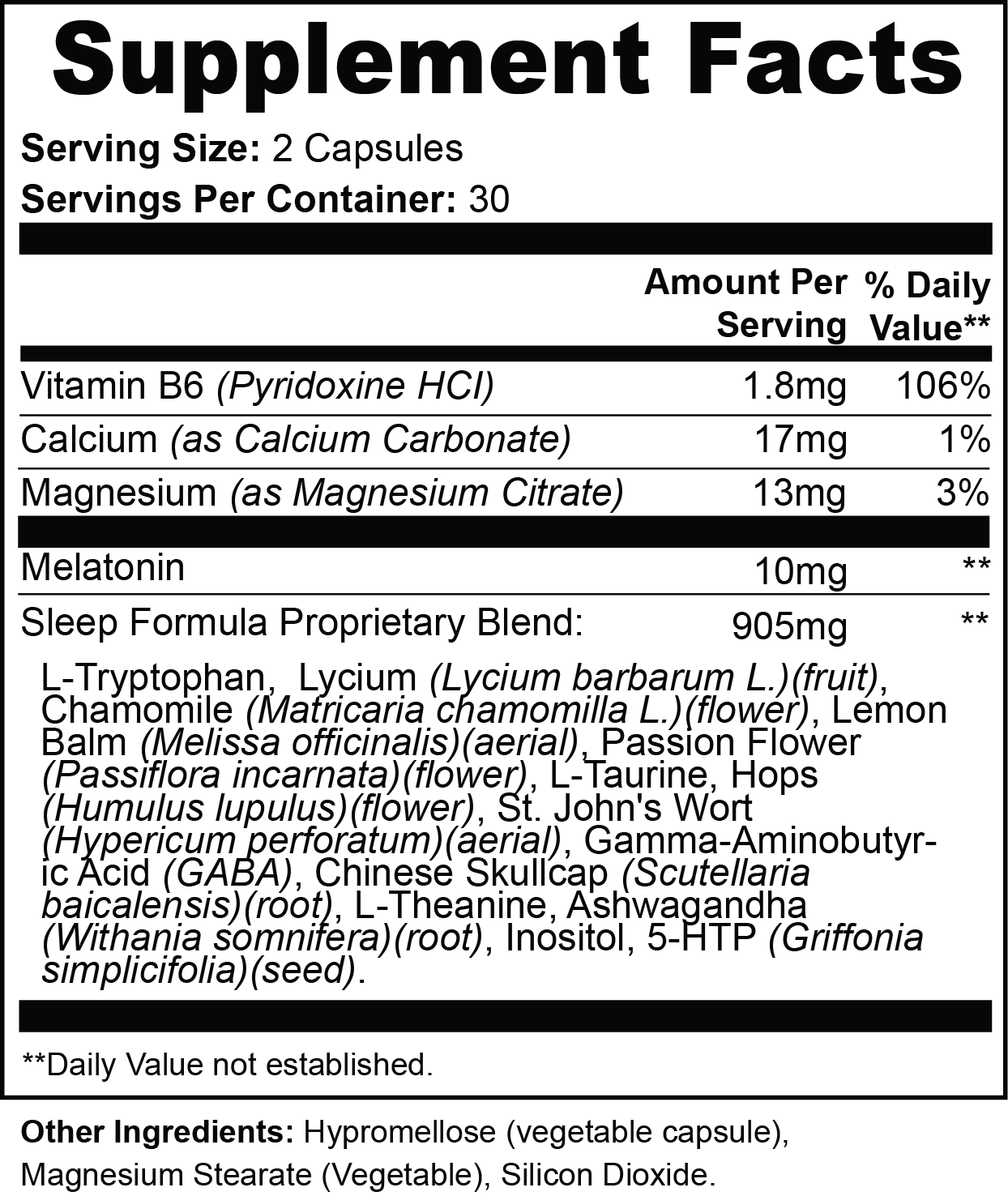 TAKE Rest supplement facts label