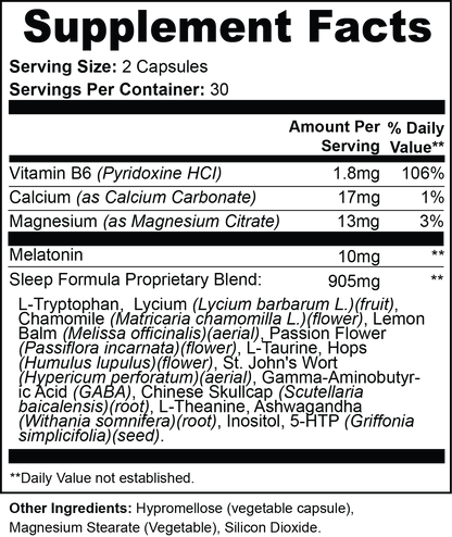 TAKE Rest supplement facts label