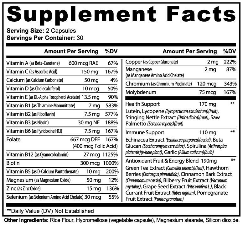 TAKE Complete supplement facts label