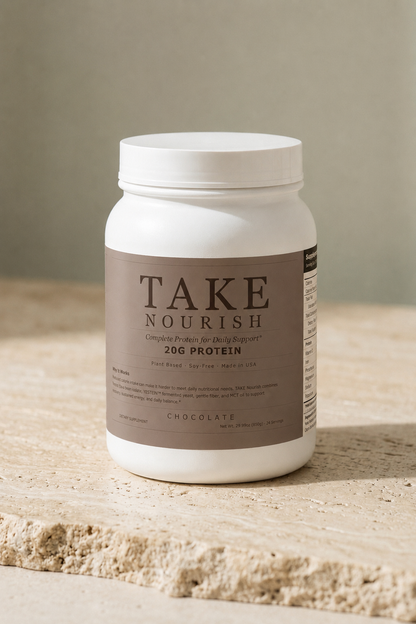 TAKE Nourish Chocolate plant protein powder for GLP-1 users on Ozempic and Wegovy