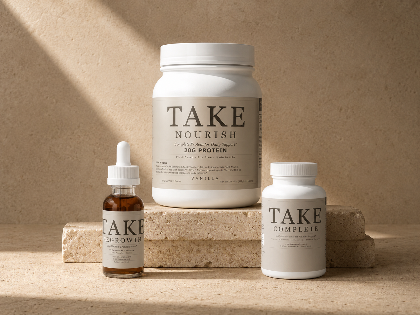 The Renewal System — TAKE Nourish, Regrowth, and Complete bundle for hair recovery and nutritional support on GLP-1 medications including Ozempic and Wegovy